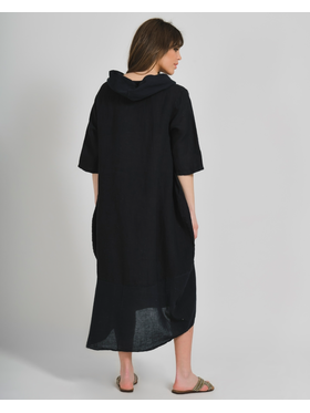 Ble Φορεμα με Κοντο Μανικι σε Μαυρο Χρωμα one Size (100% Linen)