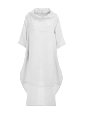 Ble Φορεμα με Κοντο Μανικι σε Λευκο Χρωμα one Size (100% Linen)