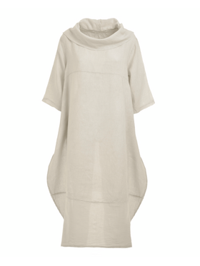 Ble Φορεμα με Κοντο Μανικι σε Μπεζ Χρωμα one Size (100% Linen)