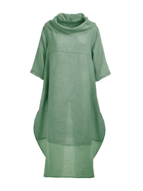 Ble Φορεμα με Κοντο Μανικι σε Γαλαζιο Χρωμα one Size (100% Linen)