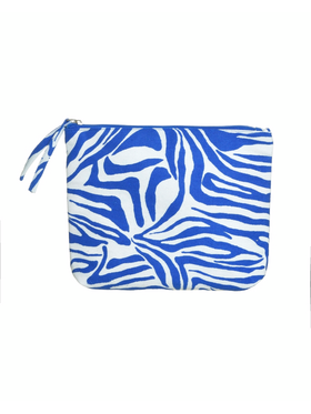 Ble Τσανταki Υφασματινo Μπλε με Λευκα Σχεδια  25x5x20 (50%cotton 50% Polyester)