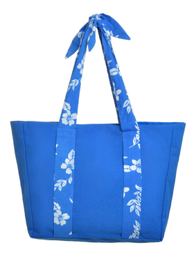 Ble Τσαντα Υφασματινh Μπλε με Λευκα Λουλουδια (50%cotton 50% Polyester)