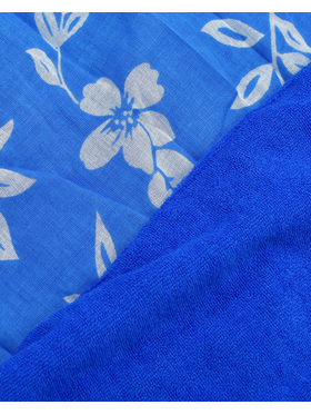 Ble Πετσετα Θαλασσης Διπλης Οψης Μπλε με Λευκα Λουλουδια 100x180 (100% Cotton)