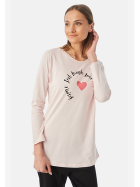 Minerva Γυναικεία Πυτζάμα με Boyfriend T-shirt & Chino Παντελόνι Ροζ Ροζ