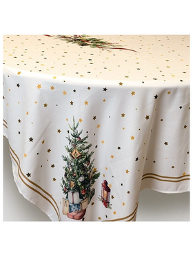Τραπεζομαντηλο, Λευκο με Χριστουγεννιατικο Δεντρο, 140x180cm