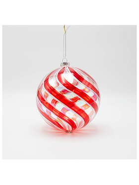 Γυαλινη Μπαλα, Διαφανη, με Κοκκινες και Λευκες Γραμμες, 15cm