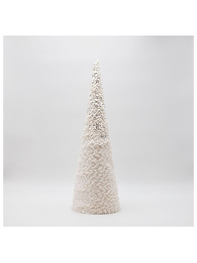 Δεντρο Κωνος με Λευκο Γουνακι και Γκλιτερ, 52cm