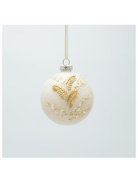 Γυαλινη Μπαλα, Μπεζ με 3d Χρυσα Φυλλα, σετ 4τμχ, 8cm