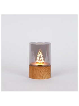 Φωτιζωμενο Γυαλινο Διακοσμητικο, με Δεντρο στο Εσωτερικο, Μπαταριας 2xaa, Timer, 60 Θερμα Λευκα Led, 8x12,5cm, Ip44