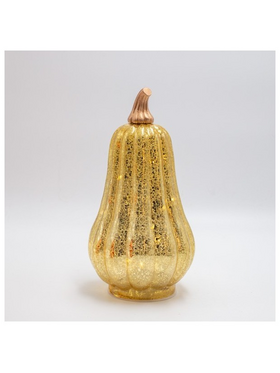 Φωτιζομενη Χρυση Γυαλινη Κολοκυθα, Μπαταριας 3xaa, Χρονοδιακοπτη, 10 Θερμα Λευκα Led, 12,5x24cm, Ip20