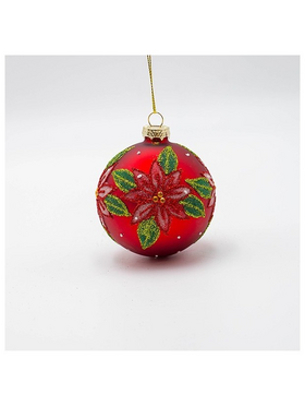 Γυαλινη Μπαλα, Κοκκινη με Αλεξανδρινο, σετ 4τμχ, 8cm