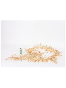 Φωτιζομενη Γιρλαντα me Χρυσα Φυλλα 150cm, 30 Θερμα Λευκα Mini Led, Μπαταριας 2xaa, Προεκταση Παροχης 50cm, Ip20