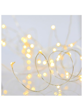 Σειρα, 20 Mini Led, Μπαταριας 2χαα, Timer, Ασημι Χαλκινο Καλωδιο, Θερμο Λευκο, led ανα 10cm, Προεκταση Παροχης 10cm, Ip20, Display box (24τμχ)