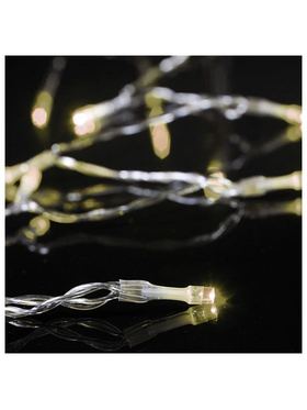 Σειρα, 20 led 5mm, Μπαταριας 3xaa, Timer, Διαφανο pvc Καλωδιο, Θερμο Λευκο Led, ανα 10cm, Προεκταση Παροχης 30cm, Ip20, Display box (24pcs)