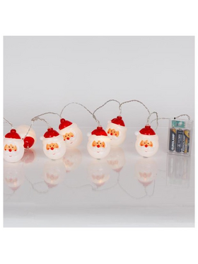 Σειρα, 10 led 5mm, Προσωπο Αγιου Βασιλη, Μπαταριας 3xaa, Χρονοδιακοπτη, Διαφανο pvc Καλωδιο, Θερμο Λευκο Led, ανα 15cm, Προεκταση Παροχης 30cm, Ip20