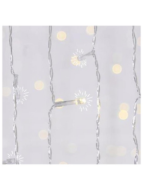 Κουρτινα, 240 Flash led 5mm, 36v Μετασχηματιστη, 4 Επεκτασεις ωσ 3 Σετ,  Διαφανο pvc Καλωδιο, Θερμο Λευκο Led, 200x100cm, Προεκταση Παροχης 3m,ιρ44