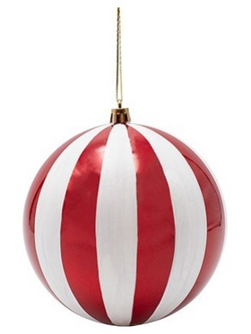 Πλαστικη Μπαλα, Κοκκινη Περλα με Λευκες Ριγες, σετ 2τμχ, 12cm