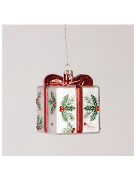 Γυαλινo Δωρακι, με Κοκκινη Κορδελα και Γκι, 7.2x8.5cm