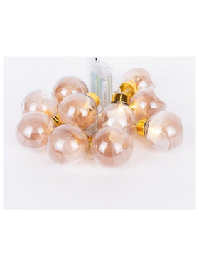 Σειρα 10 led Διακοσμητικeς Μπαλες με ροζ Χρυσο Υφασμα , Μπαταριας 3χαα, Timer, Θερμο Λευκο Led, Διαφανο pvc Καλωδιο, Προεκταση Παροχης 30cm, Ip20