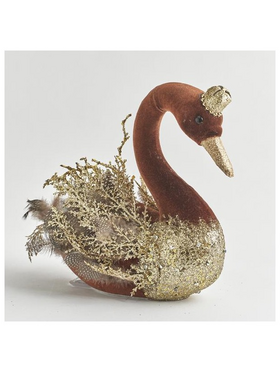 Βελουδινος Κυκνος, Καφε, με Χρυσο Γκλιτερ, 28cm