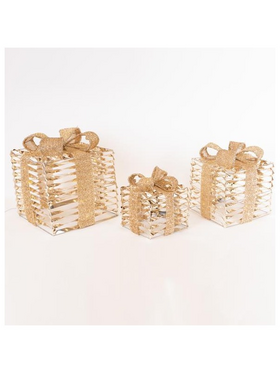 Φωτιζομενα Δωρα 15-20-25cm, Μπαταριας, Timer, Χρυσο Γυαλιστερο, Θερμο Λευκο Led, Ip20