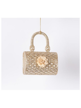 Ακρυλικο Στολιδι, Τσαντα, Σαμπανι με Γκλιτερ, 11,5cm