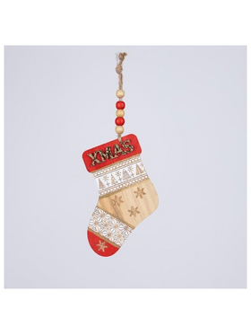 Ξυλινο Στολιδι Μποτουλα, Κοκκινη με Χρυσο Xmas, 0.8x8x24cm