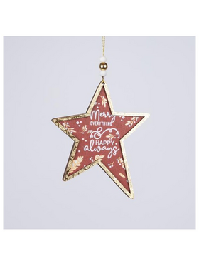 Ξυλινο Στολιδι Αστερακι, Κοκκινο με Χρυσο, 0.5x11x24cm