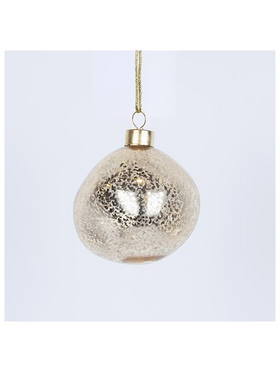 Γυαλινη Μπαλα, σε Σχημα Πετρας, Διαφανη Σαμπανι, σετ 4τμχ, 8cm