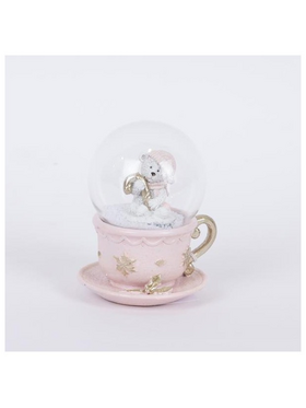 Χιονομπαλα σε Φλυτζανακι με Αρκουδακι, Ροζ, 7x8x10cm