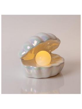 Κεραμικο Μαργαριταρι, Λευκο, Φωτιζομενο, Μπαταριας, 1  Θερμο Λευκο Led, 14.7x12.5x14cm