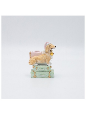 Στολιδι Πολυρεζιν, Σκυλακι σε Βαλιτσα, παλ Χρωμα, 6x10cm