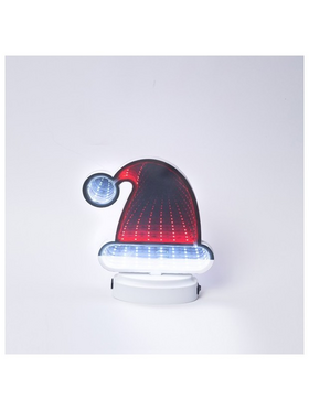 Σκουφακι Αγιος Βασιλης 16x17cm, Διακοσμητικο Σχεδιο Καθρεφτης με led Ταινια, Μπαταριας 3xaaa, 40 Led, Kokkino & Λευκο Led, Ip20