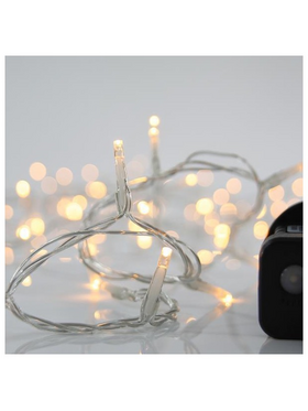 Σειρα, 50 led 3mm, 4,5v Μετασχηματιστη, 8 Προγραμματα & Μνημη, Διαφανο pvc Καλωδιο, Θερμο Λευκο Led, ανα 5cm, Προεκταση Παροχης 3m, Ip44