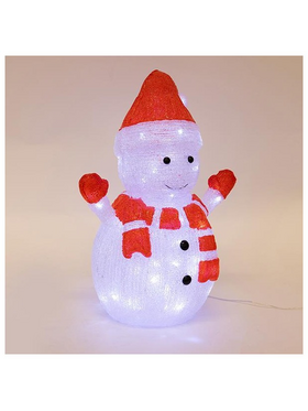 Ακρυλικος Χιονανθρωπος Λευκος & Κοκκινος, 3,5v Μετασχηματιστη, 85 Λευκα led + 5 Λευκα Flash Led, Προεκταση Παροχης 5m, 34x23x48cm, Ip44