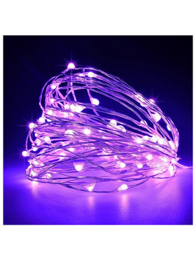 Σειρα, 100 Μινι Led, Σταθερο, 4,5v, με Μετασχηματιστη, Προεκταση Παροχης 500cm, Ασημι Χαλκος, μωβ Led, ana 10cm, Ιρ44