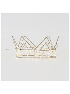 Φωτιζομενη Κορωνα 21χ9  με Κρυσταλλακια, 70 Mini Led, Μπαταριας, με Χρονοδιακοπτη, Ασημι Χαλκino Καλωδιο, Θερμο Λευκο Led, Προεκταση Παροχης 50cm, Ip20