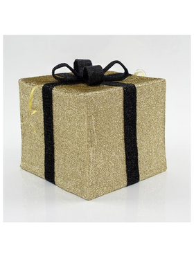 Κουτι Δωρου Υφασματινο, Χρυσο με Μαυρη Κορδελα, 40cm