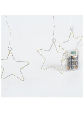 Κουρτινα, 184 Mini Led, με 8 Μεταλλικα Αστερια 12cm, Μπαταριας, με Χρονοδιακοπτη, Διαφανο Καλωδιο, day Light Led, 155x175cm, Προεκταση Παροχης 50cm, Ip44