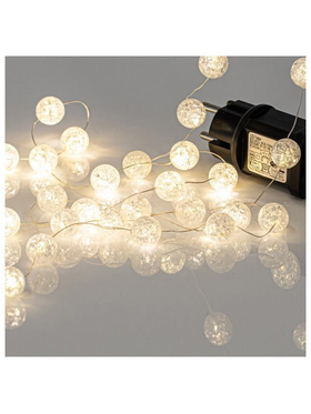 Σειρα, 100 Mini led με Ακρυλικες Μπαλιτσες 2cm, 4,5v Μετασχηματιστη, Ασημι Χαλκινο Καλωδιο, Θερμο Λευκο Led, ανα 5cm, Προεκταση Παροχης 3m, Ip44