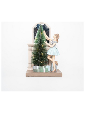 Διακοσμητικο Πολυρεζιν, Γυναικα με Φωτιζομενο Δεντρο, και Τζακι, Led,  16,50x12x25,50cm