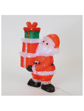 Aκρυλικος Αγιος Βασιλης με Δωρα, 3,5v Μετασχηματιστη, 60 Λευκα Led, Προεκταση Παροχης 5m, 25,5x18x44cm, Ip44