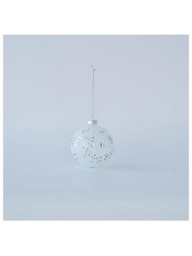 Γυαλινη Μπαλα Λευκη, με Λευκα Σχεδια, σετ 4τμχ, 8cm