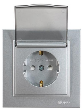 Πριζα Σουκο Καπακι 16a Αλουμινιο με Παιδικη Προστασια Ασημι