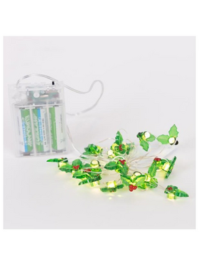 Σειρα 20 led με Διακοσμητικα Ακρυλικα Γκι, Μπαταριας 3χαα, Timer, Θερμο Λευκο Led, Χαλκινο Καλωδιο, Προεκταση Παροχης 30cm, Ip20