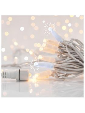 Σειρα, 100 led 5mm, 230v, 3 Επεκτασεις εωσ 9 Σετ, Λευκο Καουτσουκ Καλωδιο, 90 Θερμα Λευκα led kai 10 Λευκα Flash Led, ana 10cm, Προεκταση Παροχης 1,5cm, Ιρ65