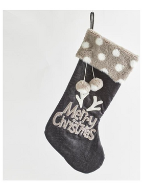 Καλτσα, Γκρι, Βελουδινη, με πον Πον, 28x5x55cm