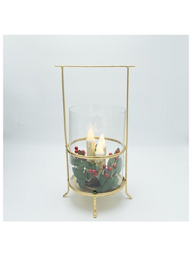 Μεταλλικο Φαναρι με Χρυσες Λεπτομερειες και 3 Κερια, 20x17x37cm