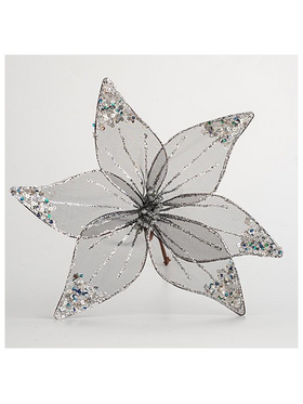 Λουλουδι Οργαντζα, Διαφανο Γκρι με Glitter, 30cm