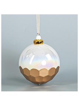 Γυαλινη Μπαλα, Λευκη με Χρυσα Κυψελωτα Σχεδια, 1τμχ, 9cm